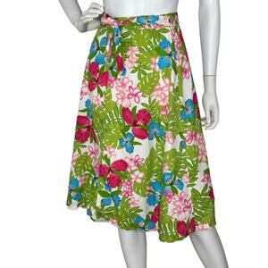 Vintage Pomare Hawaii Wrap Skirt Colorful Floral Size M Cotton Knee Length